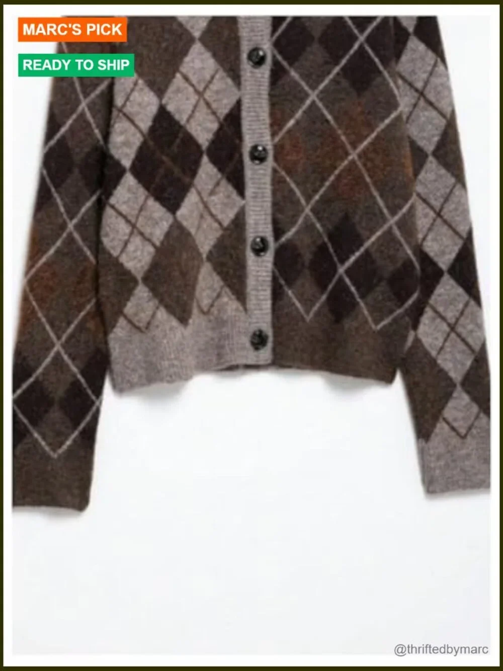 Argyle Cardigan Sweater Long Sleeve Button Down Knitwear